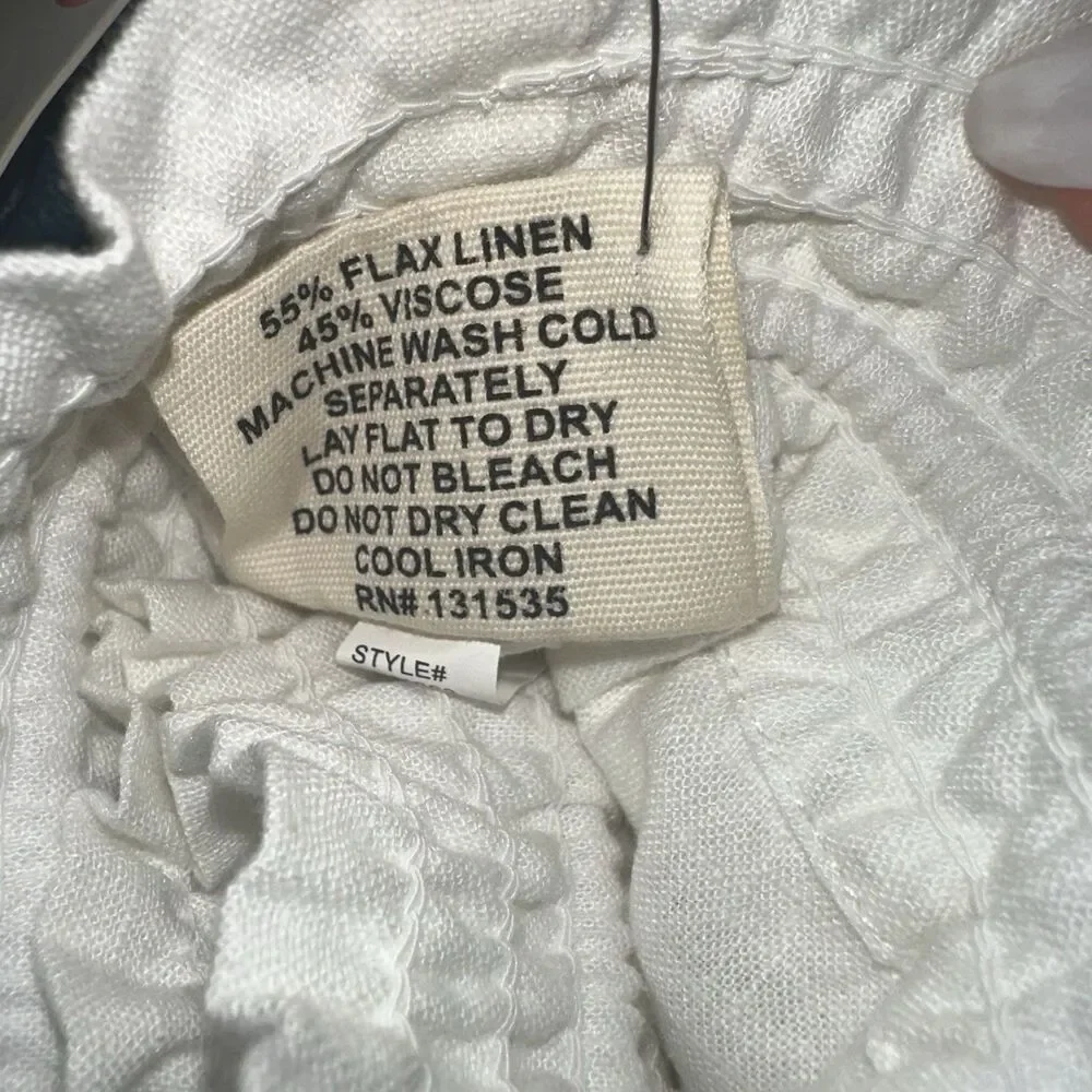 Salt Life Women’s Coastal Pant White Flax Linen Blend Drawstring Casual Pants L